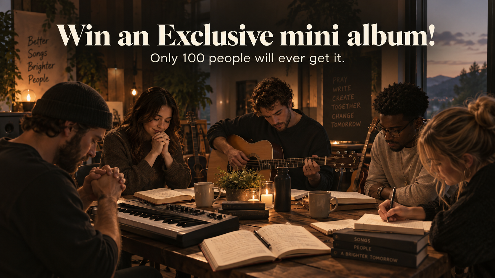 Win an Exclusive mini album! Arc NXUS songwriting team composing together. Only 100 people will ever get it.