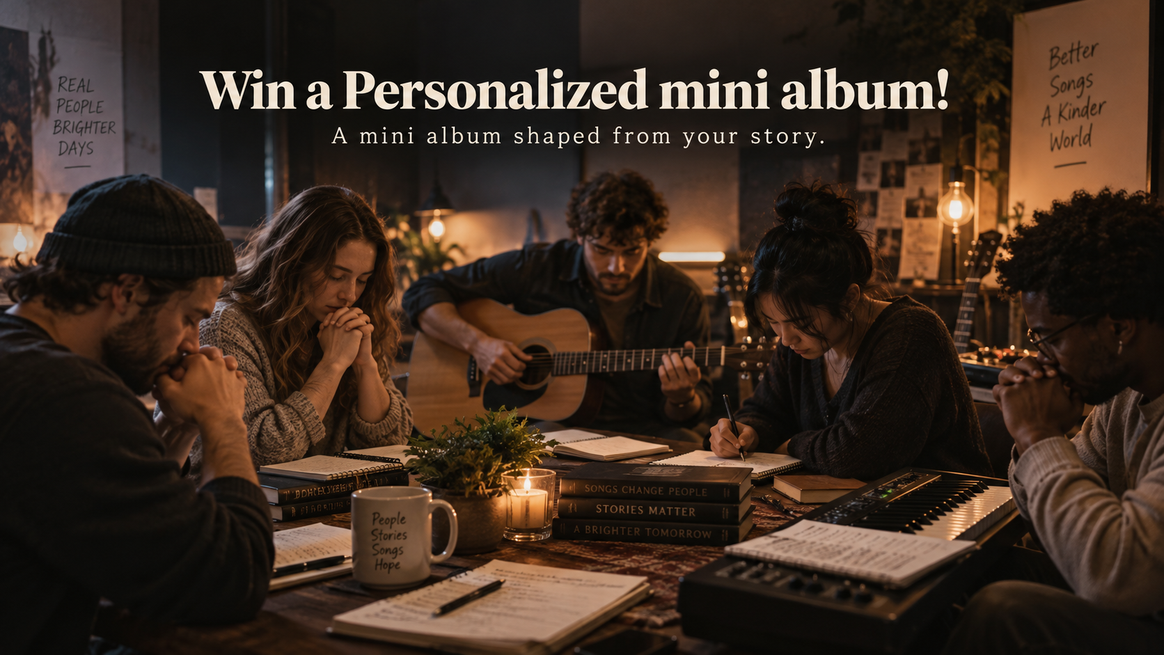 Win a Personalized mini album! Arc NXUS songwriting team reflecting and writing songs inspired by personal stories.