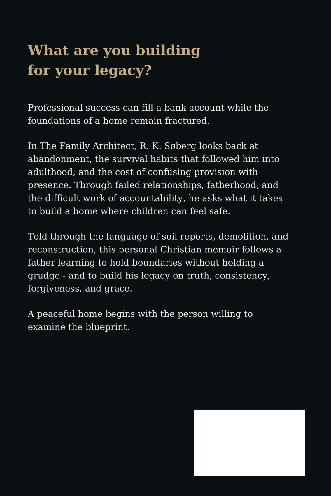 The Family Architect — back cover with book synopsis